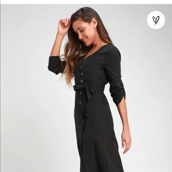 Washed Black Suede Button-Up Midi Dress - Picture 3 of 9